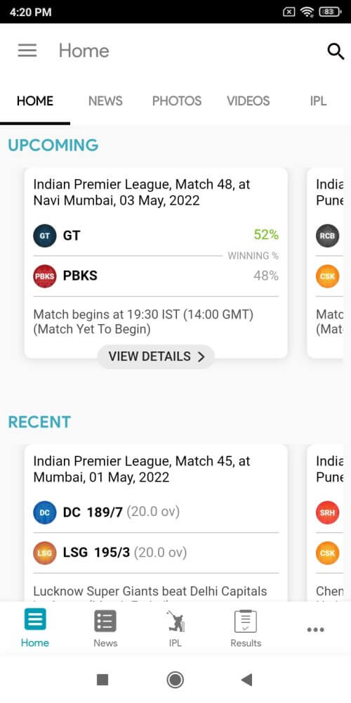 NDTV Cricket screenshot 2