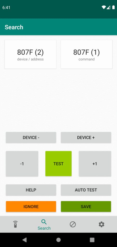 IrCode Finder NEC protocol screenshot 2