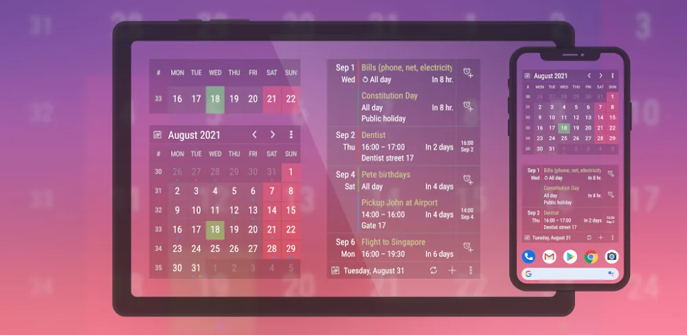 Calendar Widget: Month/Agenda MOD screenshot 1