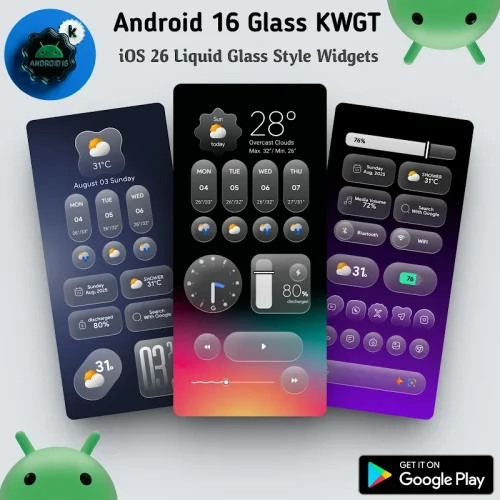 Android 16 Glass KWGT MOD screenshot 2