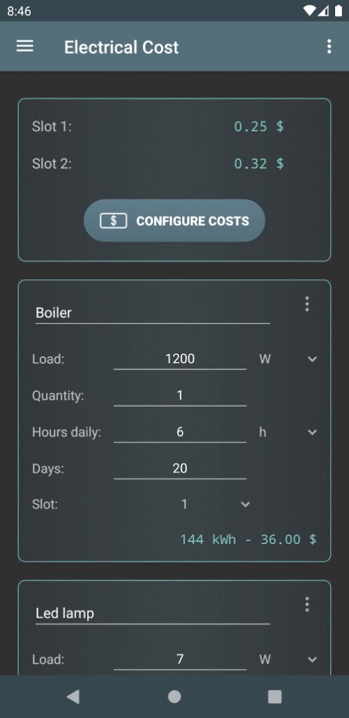Electrical Cost screenshot 2