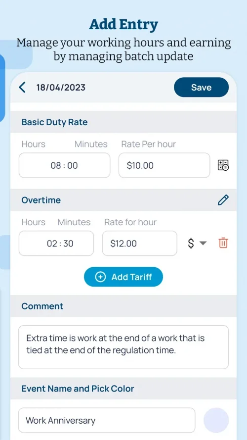 WorkSheet: Log Working Hours screenshot 4